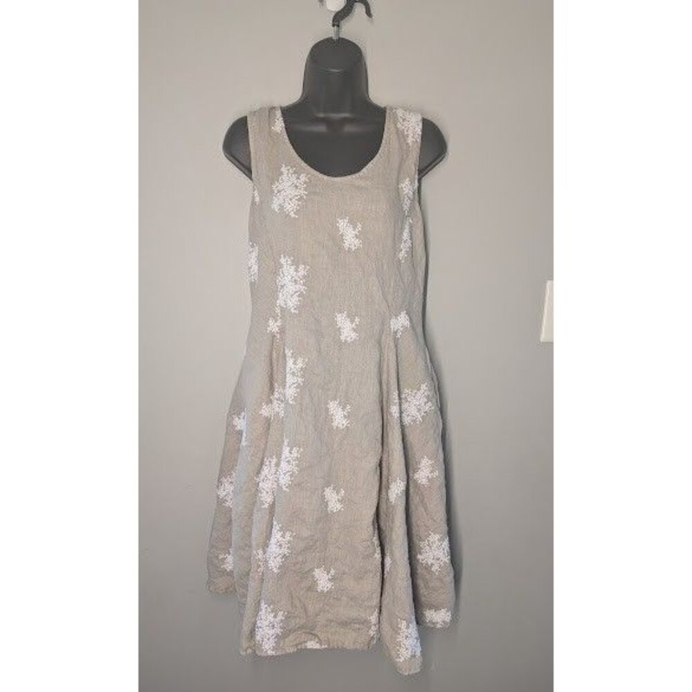 Blueberry Italia Sleeveless Linen Dress, M, Embroidered